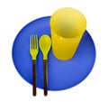 PlasticÃÂ plate,ÃÂ cup,ÃÂ spoon and fork